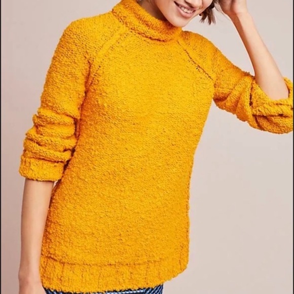 Anthropologie Moth Juliette Turtleneck Chunky Knit Sweater in Mango size X-Small - Picture 3 of 9